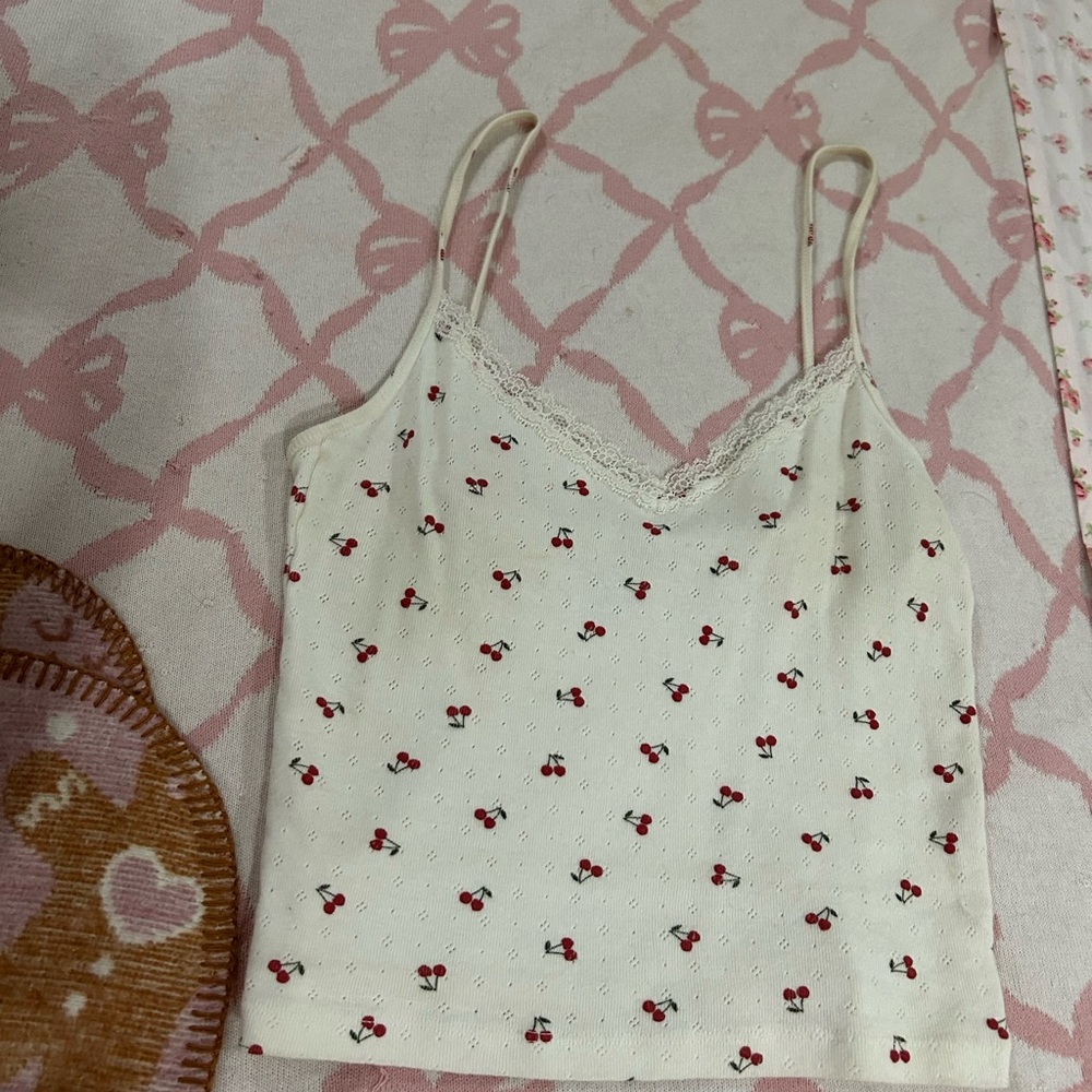 Brandy Melville Cream Cherry Lace Cami